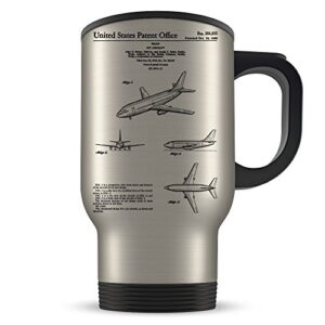 boeing travel mug for men and women - pilot coffee cup for student graduation or workplace - best airplane themed gift idea - cool jet invention patent