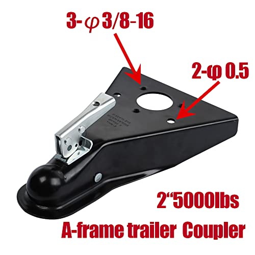 NBJINGYI Class III A-Frame Trailer Coupler with 2" Dia Ball 5000LBS Capacity, Powder Coated Black