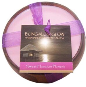 bungalow glow, candle sweet hawaiian plumeria wood 6 ounce