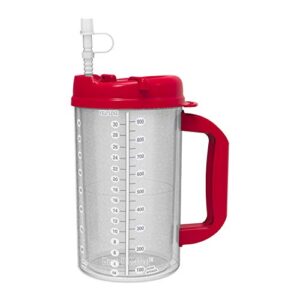 32 oz red double wall insulated hospital mug - cold drink mug - new swivel lid design - includes 11" straw (1)