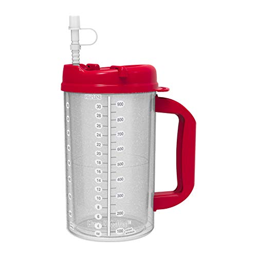 32 oz Red Double Wall Insulated Hospital Mug - Cold Drink Mug - New Swivel Lid Design - Includes 11" Straw (1)