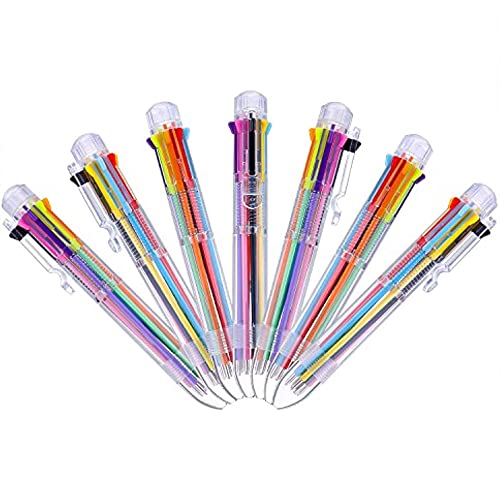 Hicarer 16 Pack Multicolor Pens 8-in-1 Retractable Ballpoint Pens 8 Colors Transparent Barrel Ballpoint Pen for Office School Supplies Students Children Gift