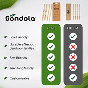 Gondola Kids Bamboo Toothbrushes Soft Bristles – Vegan Organic Eco Friendly Tooth Brush for Kids with Fun Animals Designs & Lightweight, Smooth Bamboo Handles – Zero Waste Packaging – 4 Pack