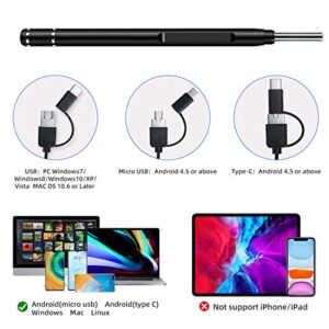 Jiusion 3.9mm Ultra-Thin Portable USB Digital Otoscope Camera with Carrying Case, HD 720P 6 LED Visual Ear Scope with 3 Hats 2 Silicone Caps 8 Earwax Spoons for Android Windows Mac NOT for iPhone iPad