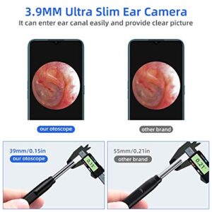 Jiusion 3.9mm Ultra-Thin Portable USB Digital Otoscope Camera with Carrying Case, HD 720P 6 LED Visual Ear Scope with 3 Hats 2 Silicone Caps 8 Earwax Spoons for Android Windows Mac NOT for iPhone iPad