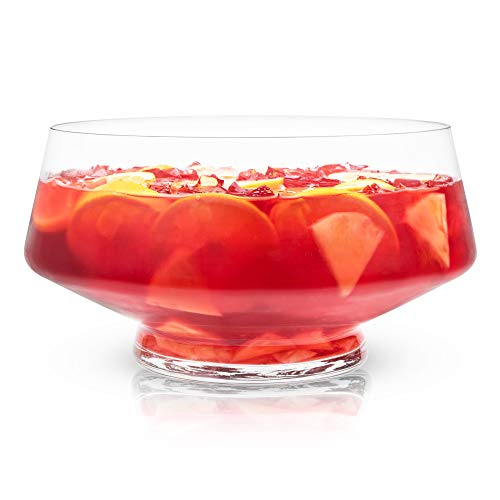 Viski Footed Glass Punch Bowl, Heavy Base Glass Serving Bowl With Angled Design Party Serveware for Cocktails & Functional Centerpiece, Clear