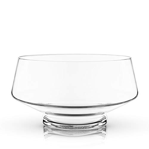 Viski Footed Glass Punch Bowl, Heavy Base Glass Serving Bowl With Angled Design Party Serveware for Cocktails & Functional Centerpiece, Clear