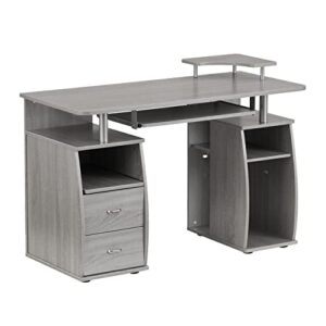 techni mobili complete computer desk with multiple storage, workstation table with mdf panels and pvc laminate veneer surface, grey