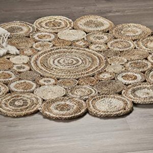 LR Home Natural Jute Area Rug, 4' Round, Bleach Gray