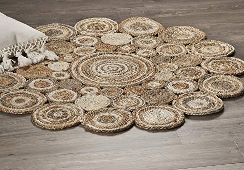 LR Home Natural Jute Area Rug, 4' Round, Bleach Gray