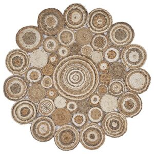 lr home natural jute area rug, 4' round, bleach gray