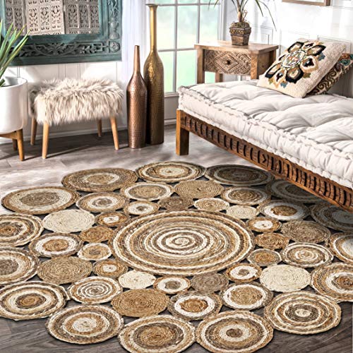 LR Home Natural Jute Area Rug, 4' Round, Bleach Gray