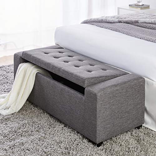 Amazon Basics Rectangular Storage Ottoman Bench with Fabric Upholstery, Large - Anchor Grey