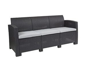 flash furniture seneca dark gray faux rattan sofa with all-weather seneca light gray cushions