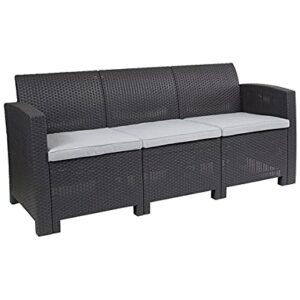 Flash Furniture Seneca Dark Gray Faux Rattan Sofa with All-Weather Seneca Light Gray Cushions