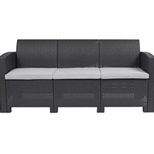 Flash Furniture Seneca Dark Gray Faux Rattan Sofa with All-Weather Seneca Light Gray Cushions