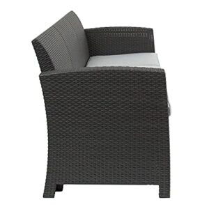 Flash Furniture Seneca Dark Gray Faux Rattan Sofa with All-Weather Seneca Light Gray Cushions