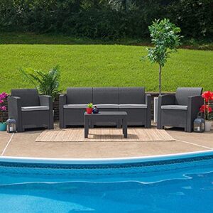 Flash Furniture Seneca Dark Gray Faux Rattan Sofa with All-Weather Seneca Light Gray Cushions