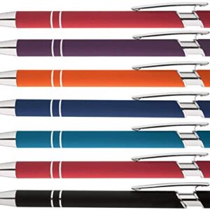 Rainbow Rubberized Soft Touch Ballpoint Pen with Stylus Tip a stylish, premium metal pen, black ink, medium point. Box of 7 (ASSORTMENT)