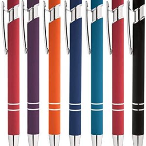 Rainbow Rubberized Soft Touch Ballpoint Pen with Stylus Tip a stylish, premium metal pen, black ink, medium point. Box of 7 (ASSORTMENT)