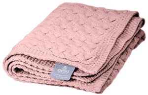 aran woollen mills supersoft merino irish baby blanket cable knit throw made in ireland 22" x 32" (winter rose)