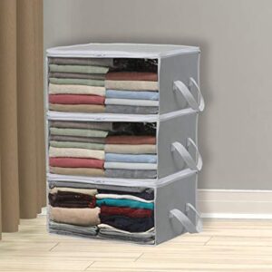 Simple Houseware 3 Pack Foldable Closet Organizer Clothing Storage Box with Clear Window, Grey