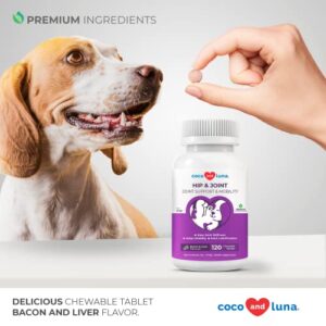 Joint Supplement for Dogs - 120 Chewable Tablets - Glucosamine for Dogs - with Chondroitin, MSM & Manganese - Hip & Joint Supplement for Dogs Mobility Support & Dog Joint Pain Relief