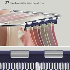 SONGMICS Clothes Drying Rack, with Bonus Sock Clips, Stainless Steel Gullwing Space-Saving Laundry Rack, Foldable for Easy Storage, Silver