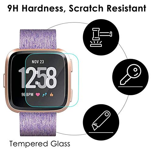 KIMILAR [3-Pack Screen Protector Compatible with Fitbit Versa/Versa Lite Smart watch (Not For Versa 2 / Versa 3 / Versa 4), Waterproof Tempered Glass Screen Protector [9H Hardness] [Crystal Clear]