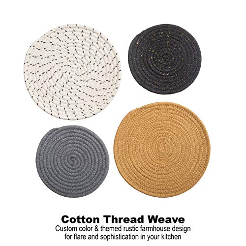 Round Cotton Trivets Set of 4 in Glam by Beets & Berry, 7 inch and 9 inch Diameter, Pot Holders, Hot Pads, Hot Mats, 100% Pure Eco Cotton, Boho, Farmhouse, Mid Century Modern, Kitchen Decor