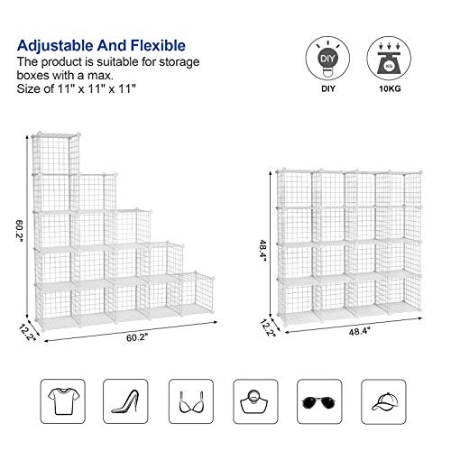 SONGMICS 16-Cube Shelves Organizer, Modular Bookcase, DIY Closet Cabinet Shelf White ULPI44W