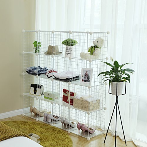 SONGMICS 16-Cube Shelves Organizer, Modular Bookcase, DIY Closet Cabinet Shelf White ULPI44W