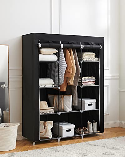 SONGMICS 51-Inch Portable Closet, Wardrobe Storage Organizer with 10 Shelves, Closet System with Hanging Rods and Cover, for Hanging Clothes, Quick and Easy Assembly, Black URYG93BK