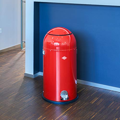 Wesco Liftmaster-German Designed-Step Trash Can, Powder Coated Steel, 33 L, Red, 34.6 x 34.6 x 71 cm