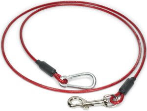 leashboss 5 foot dog and puppy training tie out cable (5 foot tether, classic red)