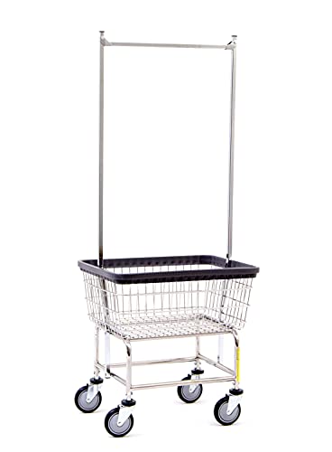 R&B Wire™ 100E58 Heavy Duty Wire Laundry Cart with Double Pole Rack, 2.5 Bushel, Chrome