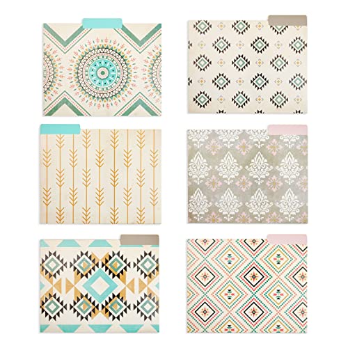 12-Pack Boho-Themed Western Decorative File Folders, Letter Size, 1/3 Cut Tab, Bohemian-Themed