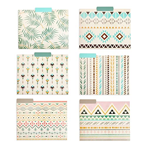 12-Pack Boho-Themed Western Decorative File Folders, Letter Size, 1/3 Cut Tab, Bohemian-Themed