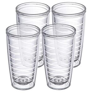 insulated drinking glasses 16oz 4-pack - made in usa great for iced coffee & hot drinks, clear double wall plastic tumbler cups, microwave, freezer & top rack dishwasher safe reusable cups