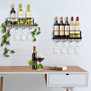 SODUKU Wall Mounted Rustic Wood Wine Rack with 4 Long Stem Glass Holder | Home Kitchen Décor | Storage Rack