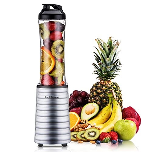 La Reveuse Smoothies Blender 300 Watt with 18 oz BPA-Free Portable Travel Sports Bottle (Silver)