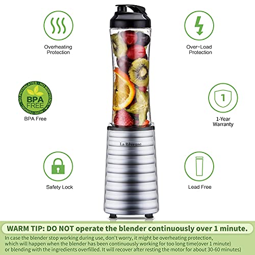 La Reveuse Smoothies Blender 300 Watt with 18 oz BPA-Free Portable Travel Sports Bottle (Silver)