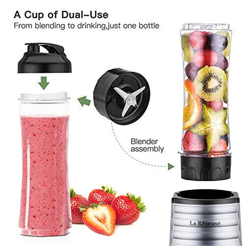 La Reveuse Smoothies Blender 300 Watt with 18 oz BPA-Free Portable Travel Sports Bottle (Silver)