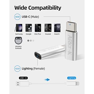 ARKTEK USB-C Adapter i OS Lighting Cable (Female) to USB Type C (Male) - Only Charging Adapter for Phone 13 Galaxy S20 Note 10 Pixel 4 and More (2 Pack, Silver)