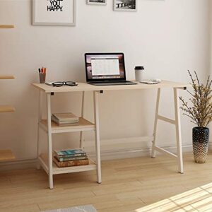 soges 47 Inch Computer Desk Trestle Desk Writing Desk Home Office Desk Hutch Workstation with Shelf Storage Desk, White Oak CS-Tplus-120MO