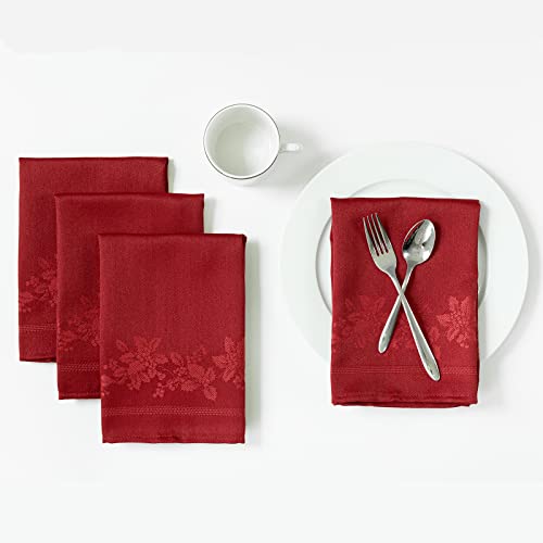 Benson Mills Holiday Elegance Heavyweight Engineered Jacquard Fabric Cloth Napkins for Holiday and Christmas Tablecloths (Dark Red, 18" X 18" Napkins Set of 4)