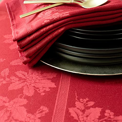 Benson Mills Holiday Elegance Heavyweight Engineered Jacquard Fabric Cloth Napkins for Holiday and Christmas Tablecloths (Dark Red, 18" X 18" Napkins Set of 4)