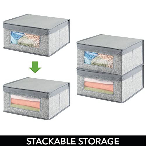 mDesign Medium Fabric Stackable Closet Storage Organizer Box with Front Window/Lid for Bedroom, Office, Mudroom Organization, Hold Clothes, Blankets, Linens, Lido Collection, 6 Pack, Gray