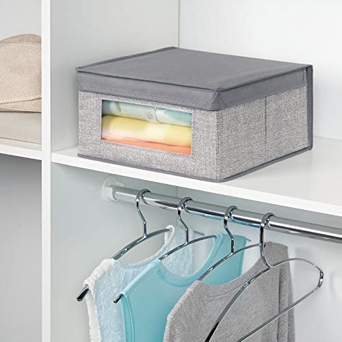 mDesign Medium Fabric Stackable Closet Storage Organizer Box with Front Window/Lid for Bedroom, Office, Mudroom Organization, Hold Clothes, Blankets, Linens, Lido Collection, 6 Pack, Gray