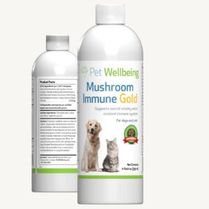 pet wellbeing - mushroom immune gold - natural alternative immune support for dogs and cats - 8oz (237ml).